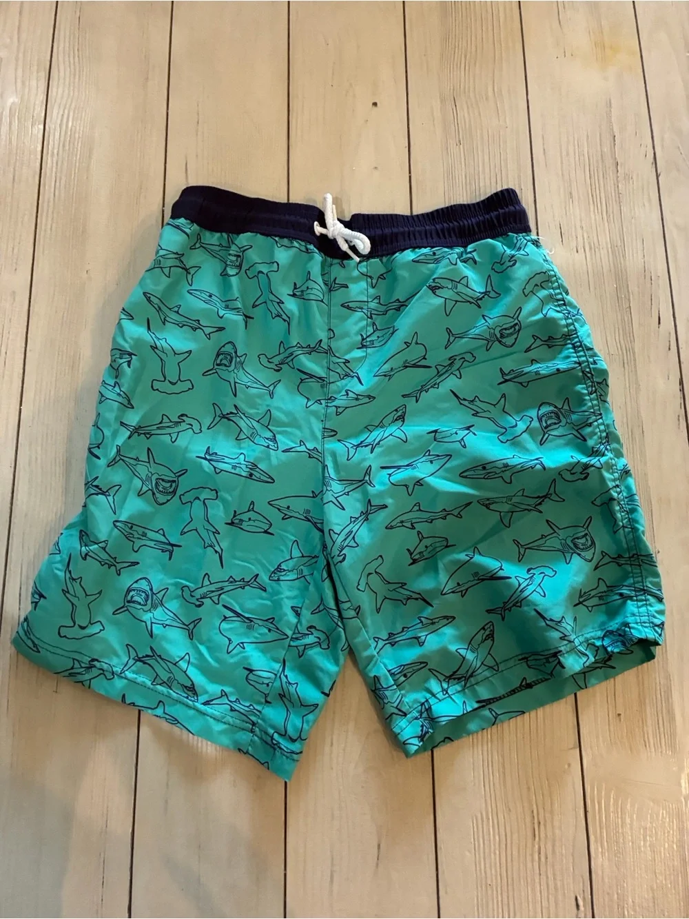 Tommy Bahama Teal Shark Print Boys Swim Trunks
